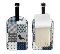 Silhouette de teckel, race de chien, noir et feu,Étiquettes à bagages en cuir PU, étiquette nominative de voyage résistante, lot de 2