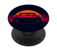 Silhouette de Voiture rétro Coucher de Soleil Design Vintage PopSockets PopGrip Adhésif