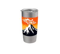 Silhouette de volcan - Montagne en éruption - Rochers - Lave Gobelet isotherme en acier inoxydable double paroi
