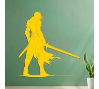 silhouette d'elfe ou d'elfes, race mythique du jeu Warrior, tenant uniquement une épée Stickers gravés Embellissement mural 54.6x56.3cm Jaune