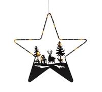 Silhouette d'étoile à LED noire avec motif de Noël - 30 cm - Suspension décorative avec 14 LED en blanc chaud - Décoration de Noël