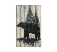 Silhouette d'ours de pin rustique, planches de bois rustiques, plaque murale vierge à bascule, couvercle d'interrupteur décoratif 1 gang pour cuisine, salle de bain, taille 11,4 x 7 cm