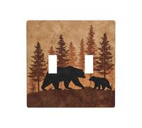 Silhouette d'ours Pin Trees Double Gang Plaque Murale Interrupteur Décor Taille Standard - 11,4 x 11,4 cm
