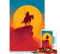 Silhouette d'un Cavalier au Coucher du Soleil Puzzle de 1000 pièces pour Adolescents Jeu cognitif Détente Lente Bordure Premium Cadeau de Noël 38x26cm
