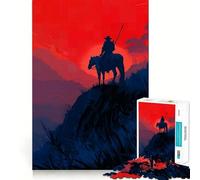 Silhouette d'un Cavalier au Coucher du Soleil Puzzle de 1000 pièces pour Adolescents Stimule la mémoire Jeu apaisant Bords Nets pour Les vœux du Père Noël 38x52cm