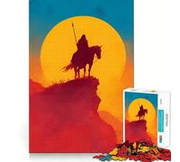 Silhouette d'un Cavalier au Coucher du Soleil Puzzle de 1000 pièces pour Adultes et Adolescents Amélioration de la mémoire Détente et légèreté Découpe Nette 38x52cm