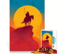 Silhouette d'un Cavalier au Coucher du Soleil Puzzle de 1000 pièces pour Adultes Soulagement du Stress Découpe précise pour Les vœux du Père Noël 50x75cm
