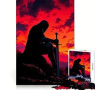 Silhouette d'un Chevalier à l'épée au Coucher du Soleil Puzzle de 1000 pièces pour Adolescents Stimule la mémoire Jeu apaisant Bords Nets Cadeau de Noël 38x26cm
