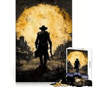 Silhouette d'un Cowboy en Ville Puzzle de 1000 pièces pour Adolescents Activité de réflexion à Domicile Bords précis Cadeau Festif 38x52cm