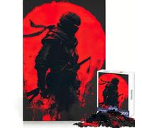 Silhouette d'un Ninja avec Lune Rouge Puzzle de 1000 pièces pour Adolescents Jeu de réflexion et de détente Découpe Nette Liste de souhaits du Père Noël 38x52cm