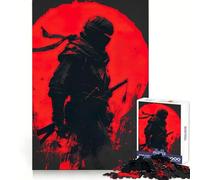 Silhouette d'un Ninja avec Une Lune Rouge Puzzle de 1000 pièces pour Adolescents Amélioration de la mémoire Détente et Amusement Pièce de Collection aux découpes nettes 38x26cm