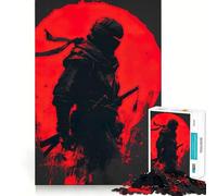 Silhouette d'un Ninja avec Une Lune Rouge Puzzle de 1000 pièces pour Adolescents Amélioration de la mémoire Détente et Amusement Pièce de Collection aux découpes nettes 38x26cm