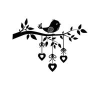 silhouette d'un oiseau sur une branche avec une guirlande de coeurs Stickers muraux 36x50.1cm Ne se décolle pas Noir