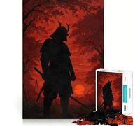 Silhouette d'un samouraï dans Une forêt Rouge Puzzle de 1000 pièces pour Adolescents Attrait et sérénité Objet de Collection 50x75cm