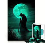 Silhouette d'un Vagabond Mystique sous la Lune Verte Puzzle de 1000 pièces pour Adolescents Wise Think Toy Calm Fun Clear Cut Art Collectible (38x52cm)