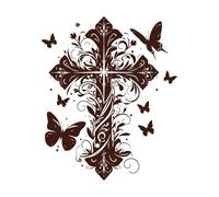 silhouette d'une croix enchantée avec des papillons et Peintures murales et stickers muraux en vinyle 49.2x59.5cm Décoration artistique Café
