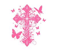 silhouette d'une croix enchantée avec des papillons et Peintures murales et stickers muraux en vinyle 49.2x59.5cm Fourni avec un kit de film de transfert Rose