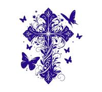 silhouette d'une croix enchantée avec des papillons et Stickers lettrage 49.2x59.5cm Étanche Bleu foncé