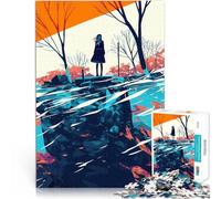 Silhouette d'une Fille au Bord de l'eau Puzzle de 1000 pièces pour Adultes Jouets de Jeu Cadeau d'œuvre d'art 38x26cm