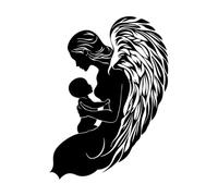 Silhouette d'une mère angélique tenant un enfant avec des ailes Stickers gravés 36x49.3cm Auto-adhésif Noir