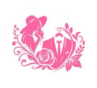silhouette élégante d'une femme portant un chapeau et un costume sur un cintre orné de motifs floraux Stickers muraux 52x66.6cm Ne se décolle pas Rose