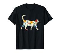 Silhouette élégante Fleur Fleur Chat Floral T-Shirt