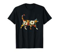 Silhouette élégante Fleur Fleur Chat Floral T-Shirt