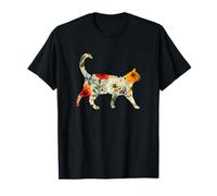 Silhouette élégante Fleur Fleur Chat Floral T-Shirt