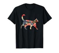 Silhouette élégante Fleur Fleur Chat Floral T-Shirt