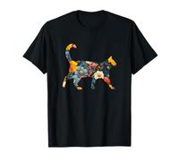 Silhouette élégante Fleur Fleur Chat Floral T-Shirt