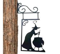 Silhouette en métal de la sorcière d'Halloween, Silhouette du chaudron de la sorcière suspendue décorative | Panneau à suspendre en métal avec Halloween pour cour, patio, jardin aux abeilles