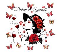 Silhouette Female Sticker mural avec citations, autocollant mural "Silhouette Femme" papillon élégant | Art mural romantique à sortir et rester pour la salle de