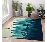 Silhouette forêt 90x150 Tapis Grande Surface Architecture Urbaine Aquarelle Arbre Bleu Vert aménagement paysager antidérapant intérieur pour Salon Chambre Salle Manger