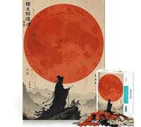 Silhouette Guerrier sous la Lune Rouge Puzzle 1000 Pièces Cadeau pour Adultes Jeu de Logique Fin Loisirs Doux Bords Soignés Joli Cadeau 50x75cm