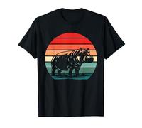Silhouette Hippopotame rétro années 60 70 Coucher de Soleil Amoureux des Animaux T-Shirt