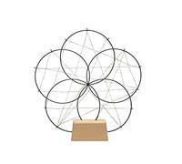 Silhouette LED en métal avec 5 petits anneaux - Avec pied en bois - Noir - Enrobé de fil noir - Avec variateur - 100 diodes ambrées - Transformateur intérieur 4,5 V - 2 W - Câble noir