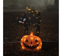 Silhouette Lumineuse Chat Noir et Citrouille d'Halloween