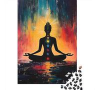 Silhouette Méditation Puzzle 1000 Pièces pour Adultes Chakra Art Couleurs Calme Jeu de Puzzle en Famille Décoration Maison 70x50cm/1000pcs