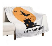 Silhouette Noire De Chauves-Souris Sorcières Et d'automne De Citrouilles Couverture Canape Multi-Usages Couverture Flanelle Moelleuse Jeté De Canapé pour Voiture Lit Adultes 150x200cm