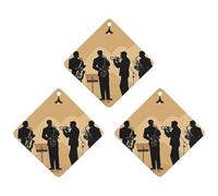 Silhouette of A Jazz Quartet Performing Car - Lot de 3 désodorisants à suspendre en forme de losange - Cartes parfumées durables pour voiture, maison, bureau - Style gris
