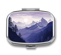 Silhouette of Mountains Pilulier carré de voyage portable 2 compartiments en métal pour comprimés et vitamines Organiseur pour sac à main