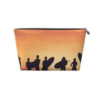 Silhouette of Surfer People Trousse de toilette de voyage en cuir PVC avec fermetures éclair dorées, organiseur étanche pour maquillage, articles de toilette et essentiels, Argenté., Taille unique