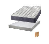 SILHOUETTE - Pack Matelas 140x190 + Sommier Tapissier Démontable 2x20 Lattes Lin + Pieds Bois 15cm -