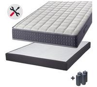 Silhouette - Pack Matelas 160x200 + Sommier Tapissier Démontable 2x20 Lattes Anthracites + Pieds Anthracites 15cm