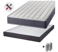 Silhouette - Pack Matelas 160x200 + Sommier Tapissier Démontable 2x20 Lattes Anthracites + Pieds Argent 15cm