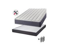 Silhouette - Pack Matelas 160x200 + Sommier Tapissier Démontable 2x20 Lattes Anthracites + Pieds Argent 15cm G