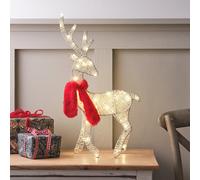 Lights4fun Silhouette Renne Lumineux de 50 cm à Piles avec 50 Micro LED Blanc Chaud avec Minuterie Décoration de Noël pour Intérieur
