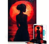 Silhouette sous la Lune Rouge Puzzle de 1000 pièces pour Adultes pour développer Son Esprit et stimuler sa réflexion Jeu d'adresse Silencieux et Amusant Design raffiné Assemblage Parfait