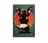 Silhouette Style Halloween chauve-souris et tête de mort sur toile Décoration murale moderne pour chambre à coucher 30 x 45 cm