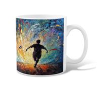 Silhouette Tasse à café en céramique avec poignée Motif ballon de football abstrait dynamique et tourbillons colorés Bleu estival Idéal pour les amis, la famille, les amoureux, les personnes âgées